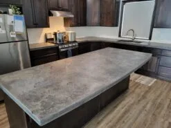 Island with Maple Wood and Concrete Countertop