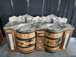 74" Rustic Whiskey Barrel Vanity with Concrete CounterTop