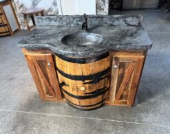 Rustic Whiskey Barrel Vanity with Concrete Countertop