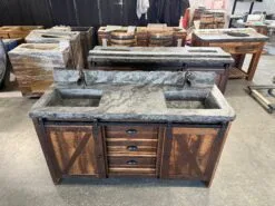 Rustic Barnwood Vanity with Reclaimed Barnwood and Concrete Countertop