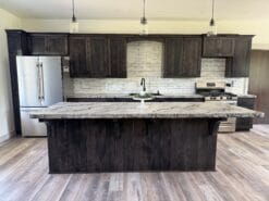 Island with Maple Wood and Concrete Countertop