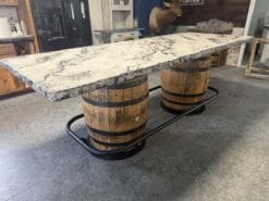 Concrete Top Dining Table with Whiskey Barrel Base