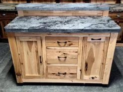 Kitchen Island with Concrete Countertop and Rustic Hickory Cabinet