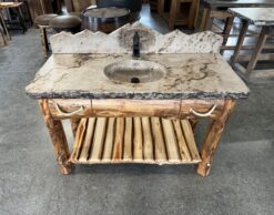 Pine Log Bathroom Vanity with Concrete Countertop