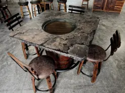 Whiskey Barrel Table Set with Concrete Top