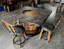 Whiskey Barrel Table Set with Concrete Top