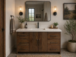Rustic Modern Vanity | Amish Made | Concrete Countertop | Hickory wood